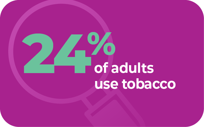 24% of adults use tobacco